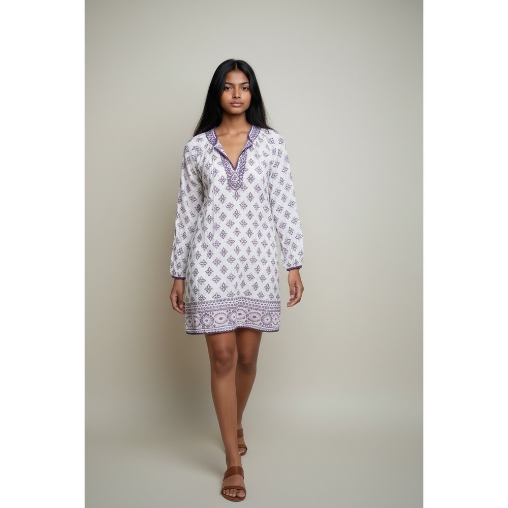 Athleta White and Purple Printed Swim Cover-Up Tunic